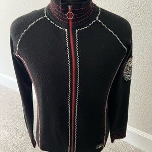 Women's Icelandic Ski Black Sweater with Red Accents